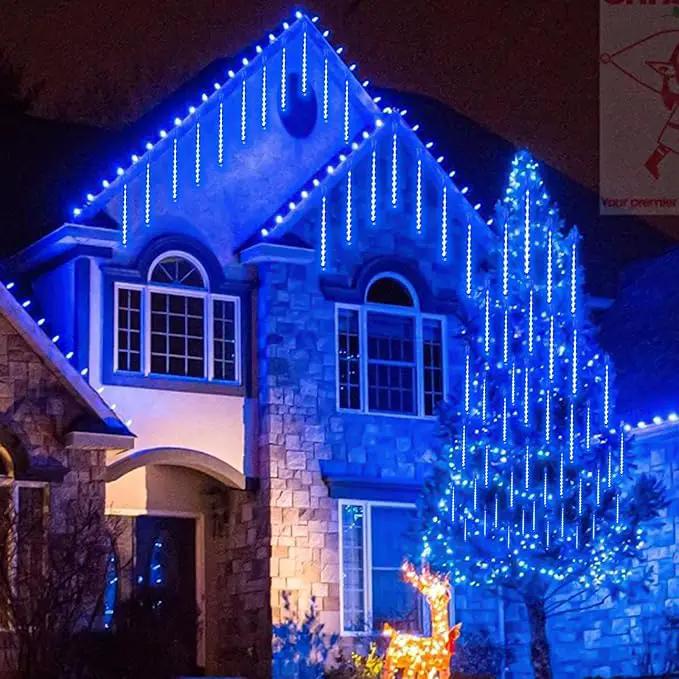 YIQU 2-Pack Extendable Christmas Lights Outdoor,16 Tubes 384 led Meteor Shower Rain Lights Led Falling Icicle Lights Perfect for Christmas Holiday Party Home Patio Outdoor Decorations(Blue) by GreenHaven Gardens
