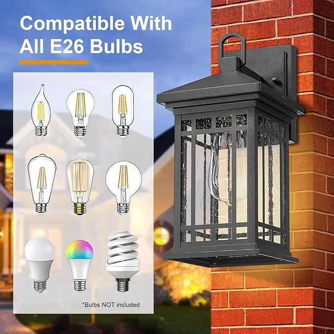 Outdoor Porch Lights Wall Mount, 2 Pack 12.4 Inch Outdoor Wall Lantern With E26 Sockets & Seeded Glass, Classic Exterior Lighting Fixtures, Waterproof Black Porch Light Fixtures For House, Garage by GreenHaven Gardens
