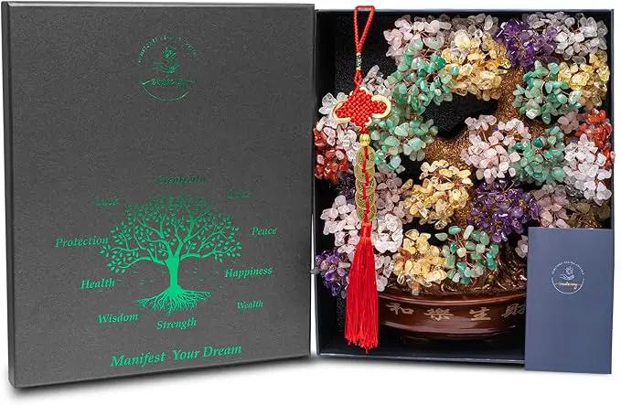 Natural Large Citrine Tree,14"Feng Shui Money Tree(1251 Gemstone Count)Citrine Crystal Tree for Abundance Prosperity Success Fortune Decoration Tree Bonsai for Home & Office Good Luck Wealth by GreenHaven Gardens