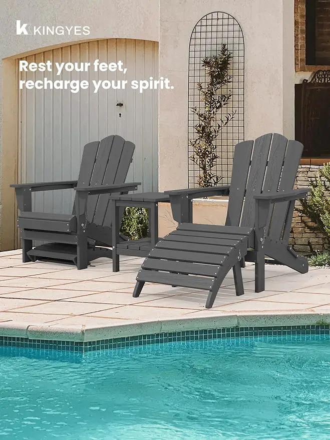 KINGYES Folding Adirondack Ottoman Set of 2 for Adirondack Chair, Grey by GreenHaven Gardens