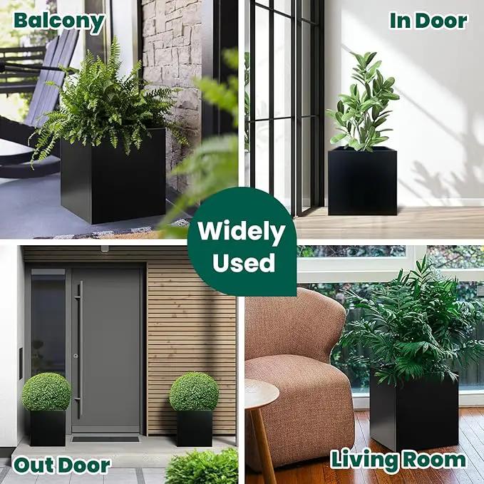 Galvanized Steel Planter Box Black Metal Planter Large Square Indoor Outdoor Planters Cube Steel Heavy Duty Flower Pot 16Inch Powder Coating Modern Commercial Residential for Patio, Deck, Yard, Garden by GreenHaven Gardens