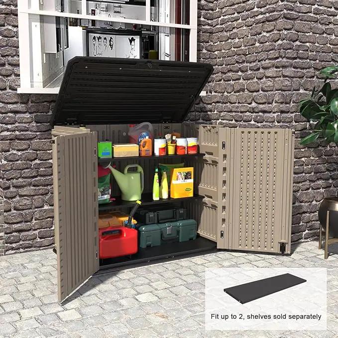 KINYING Outdoor Storage Shed - Horizontal Storage Cabinet Waterproof for Garden, Patio, Backyard, Storage Box for Easy Storage of Garbage Cans, Tools, Lawn Mower, 35 Cubic Feet,Dark Brown by GreenHaven Gardens
