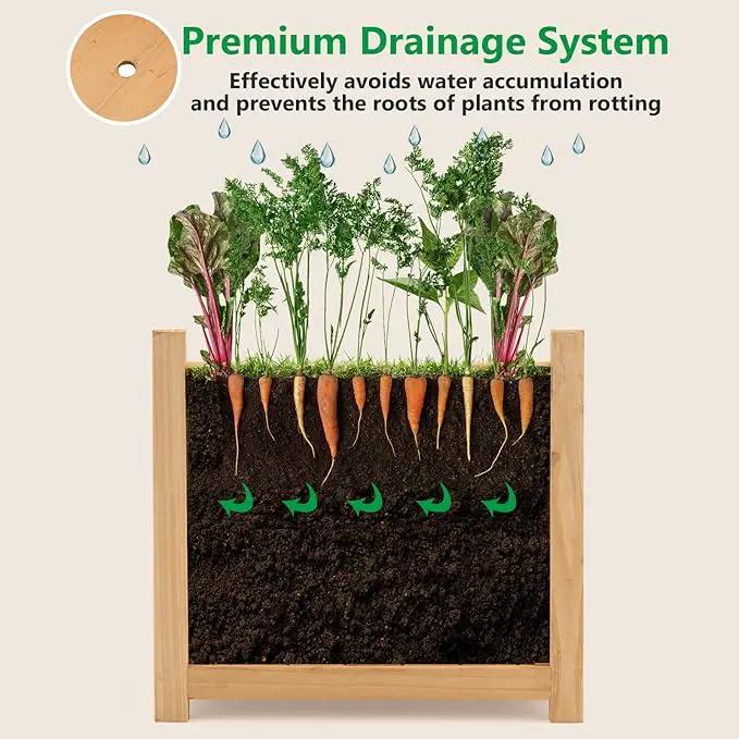 GRAFFY Raised Garden Bed, Folding Wood Planter Box w/Removable Bottom & Drainage, Indoor Outdoor Square Elevated Planter for Flower Herb Vegetable Fruit, Plant Container for Grass Lawn Patio Backyard by GreenHaven Gardens