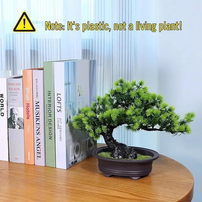 Artificial Plants Greenery Bonsai, Room Decor Fake Bonsai Tree for Home Decor Indoor Bookshelf Office Desk Bathroom Farmhouse Decor, Tall 9.5" by GreenHaven Gardens