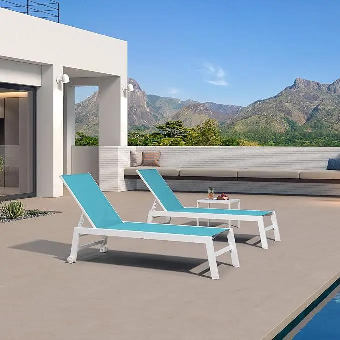 PURPLE LEAF Lounge Chair Outdoor Set of 4 White Aluminum Lounge Chairs with Wheels and Table Outdoor Chaise Lounge for Patio Pool Yard, Turquoise by GreenHaven Gardens