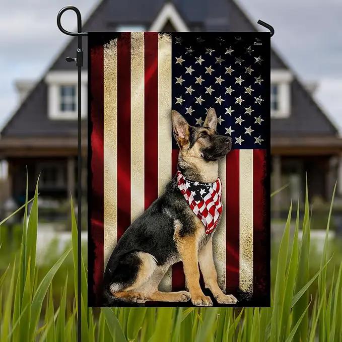FLAGWIX Flags - German Shepherd American Flag MRPSL196F, Garden Flag (11.5" x 17.5") - USA House Garden Flags Premium Polyester - Decorative Outdoor Flags by GreenHaven Gardens