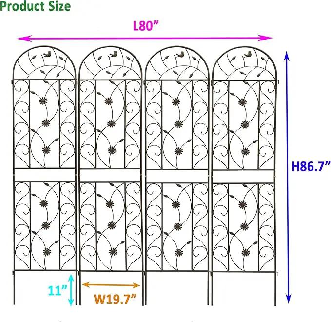 Metal Garden Trellis Rustproof Trellis for Climbing Plants Outdoor Flower Support Bird Deco (Brown-4 Pack, 86.7"x19.7") by GreenHaven Gardens