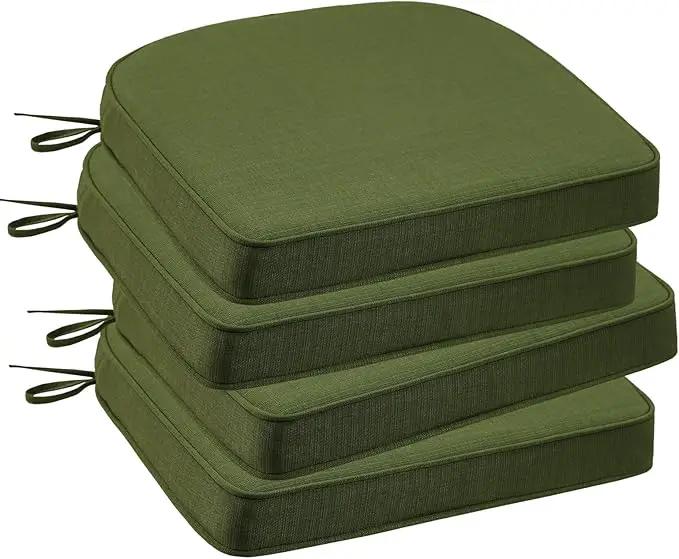Outdoor Round Corner Seat Cushion, 17"x16"x2", Set of 4, Non Slip Seat Cushion Pads with Removable Cover for Patio Furniture, Garden Yard Lawn, Deep Forest Green by GreenHaven Gardens