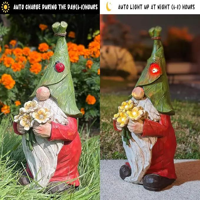 Garden Gnome Statue Outdoor Decor, Solar Garden Gnome Figurine Light, Resin Statues Sculpture for Patio Yard Lawn Outdoor Decorations by GreenHaven Gardens
