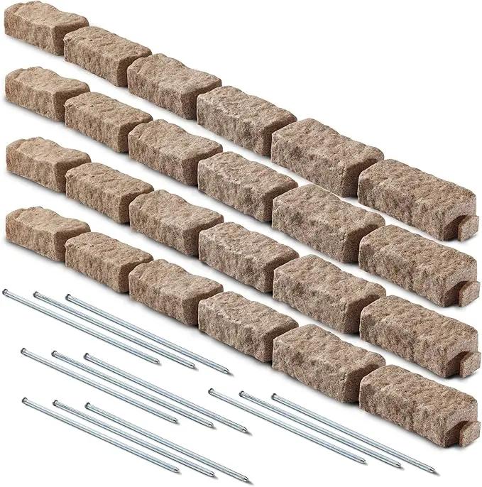 Beuta Landscape Edging | Garden Edging Border | Faux Stone Bricks for Lawn edging, Flower beds, Pathways & Yard Edging– 4 Packs | Each Section Has 6 Bricks 48"L x 4"W x 2.25"H | 12 Spikes |Sandstone by GreenHaven Gardens