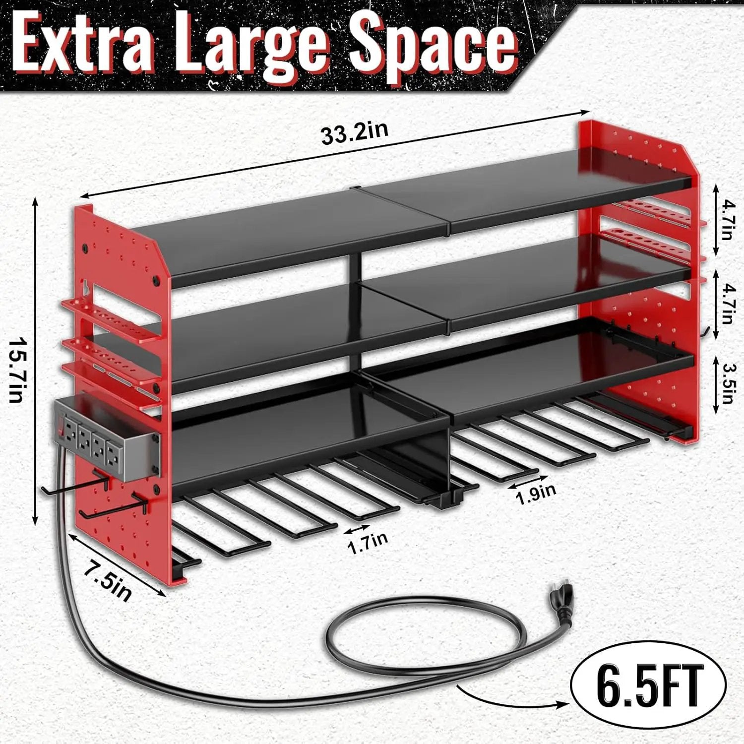 Large Power Tool Organizer Wall Mount with Charging Station, 4 Layer Heavy Duty Metal Cordless Tool Organizer, Tool Storage Rack with 8 Cordless Drill Holder Screwdriver Hammer(Red) by GreenHaven Gardens