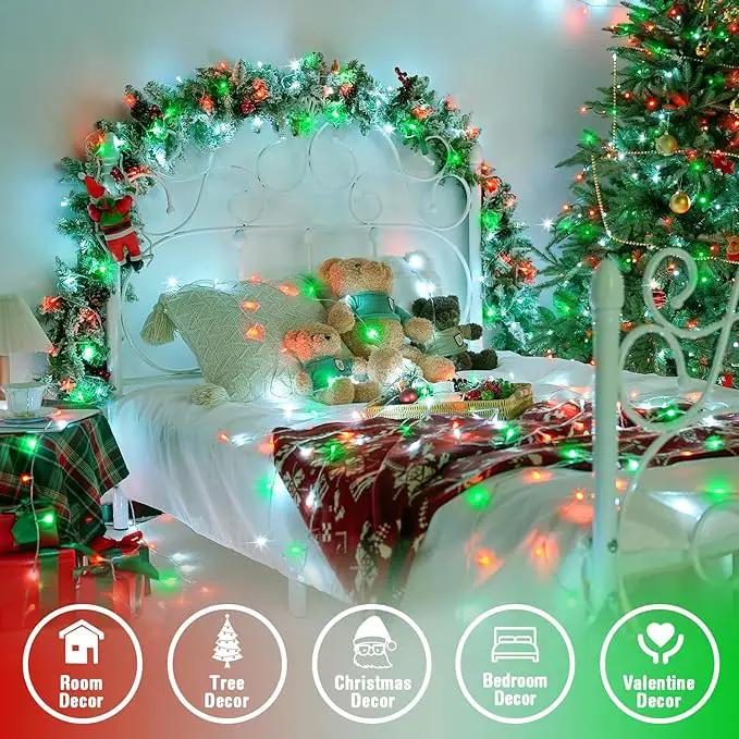 JMEXSUSS Connectable Red White and Green Christmas Lights, 8 Modes 100 LED Twinkle String Lights Indoor, Clear Wire Plug-in String Lights Outdoor Waterproof by GreenHaven Gardens