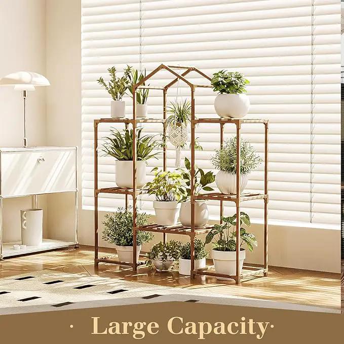 Bamworld Plant Stand Indoor Boho Decor Hanging Plant Shelf Wood Flower Stand for Christmas Gift, Home Decor, Plant Gift by GreenHaven Gardens