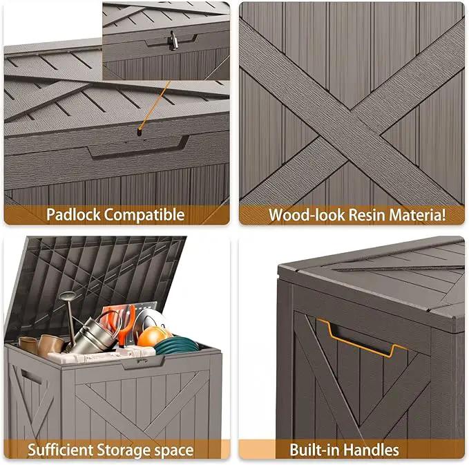 32 Gallon Resin Deck Box, Lockable Outdoor Storage Box for Patio Cushions Storage Furniture,Garden Tools, Pool Supplies, Weatherproof and UV Resistant (Grey X) by GreenHaven Gardens