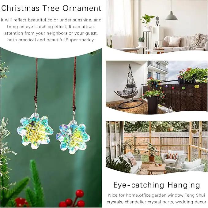 HDCRYSTALGIFTS 2PCS Crystal Prisms Suncatchers for Windows Christmas Ornaments,Lucky Four Leaf Clover Rainbow Maker Hanging Prism Sun Catchers for Home Garden Decoration,45mm by GreenHaven Gardens