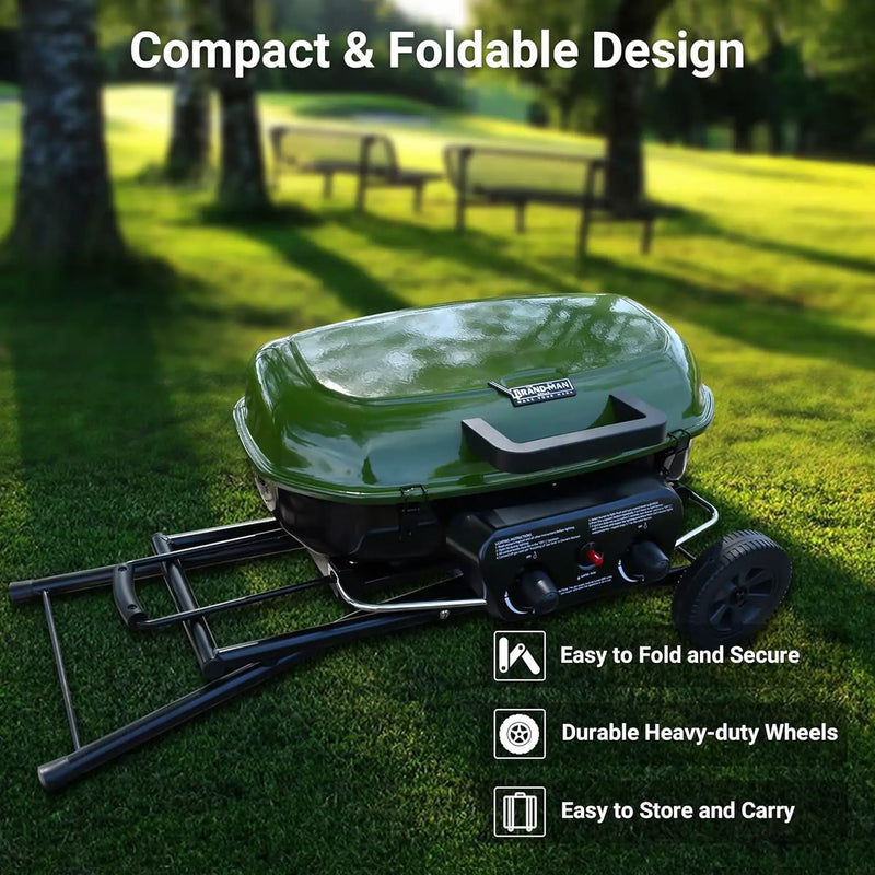 Brand-Man Propane Gas Grill, Portable Standup Grill with Folding Cart & Push-Button Ignition, Ideal for Camping, Tailgating, BBQ, Backyard, Patio & More by GreenHaven Gardens