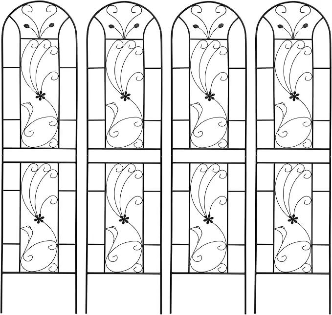 Metal Garden Trellis Rustproof Trellis for Climbing Plants Outdoor Flower Support Peacock Style (Black-4 Pack, 86.7"x19.7") by GreenHaven Gardens