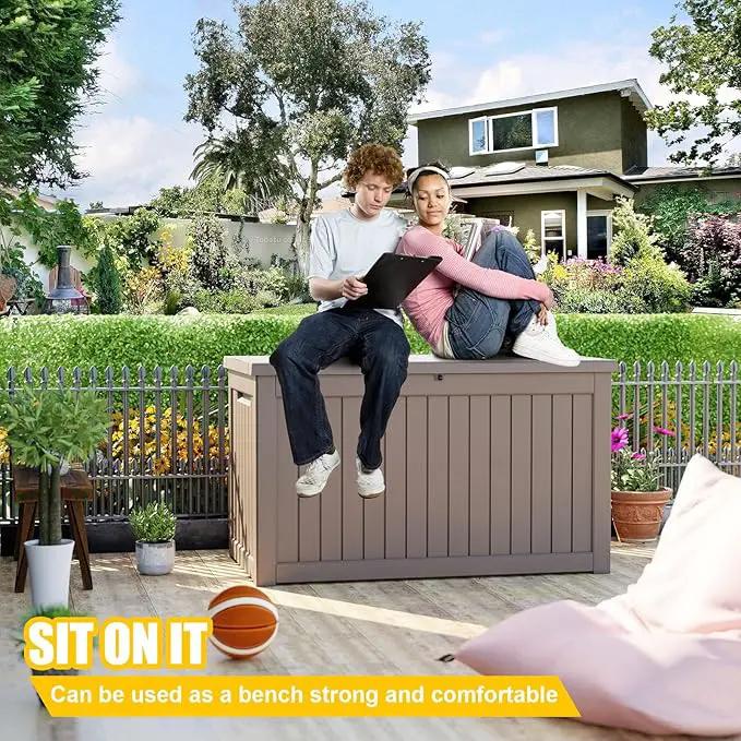 XXL 230 Gallon Large Resin Deck Box, Lockable Outdoor Storage Box for Patio Cushions Storage Furniture,Garden Tools, Pool Supplies, Weatherproof and UV Resistant- Grey (230 Gallon) by GreenHaven Gardens