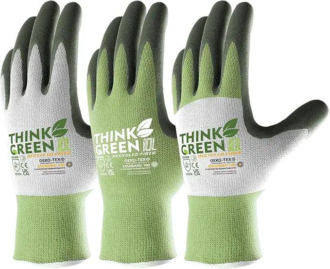 COOLJOB 3 Pairs Gardening Gloves for Women Men, 100% Recycled Polyester with Rubber Coated for Garden Patio Yard Lawn Work, Green, White & Grey, Medium Size by GreenHaven Gardens