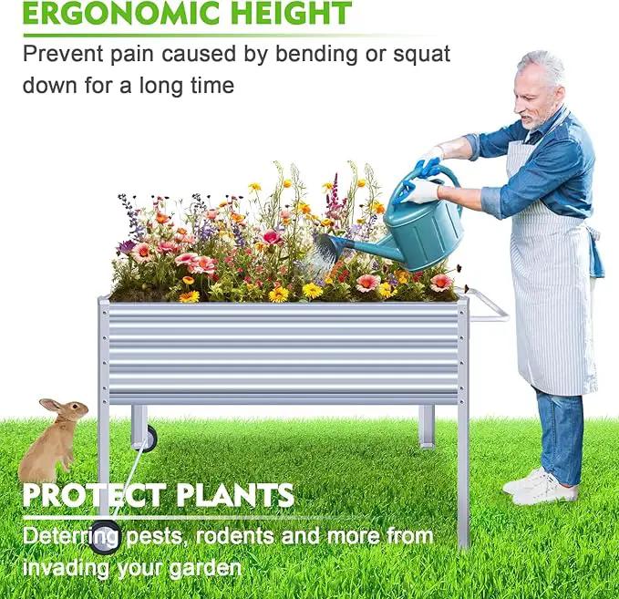 Galvanized Raised Garden Bed with Legs, Metal Raised Planter Box with Drainage Holes Outdoor Elevated Garden Bed on Wheels for Backyard, Patio, Balcony by GreenHaven Gardens