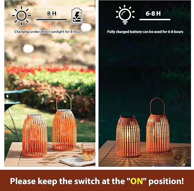 Set of 2 Solar Lantern Outdoor Waterproof Hanging Metal Birdcage Shaped Lantern Decorative Solar Light for Garden Yard Patio Porch, Orange by GreenHaven Gardens