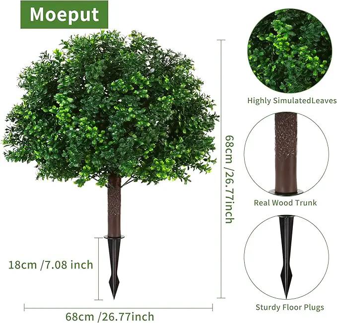 Artificial Boxwood Topiary Ball Trees, Set of 2 Artificial Boxwood Ball Bush Artificial Shrub Bushes UV Resistance Rated with Spike Fake Outdoor Plant for Front Door Decor, Home Decor, Garden by GreenHaven Gardens