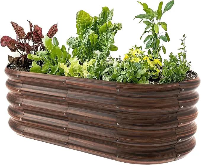 4x2ft Oval Galvanized Raised Garden Bed Kits 16" Tall Outdoor Large Metal Modular Planter Box 9-in-1 Raised Beds for Gardening,Vegetables,Fruits,Flowers & Herbs (Brown) by GreenHaven Gardens