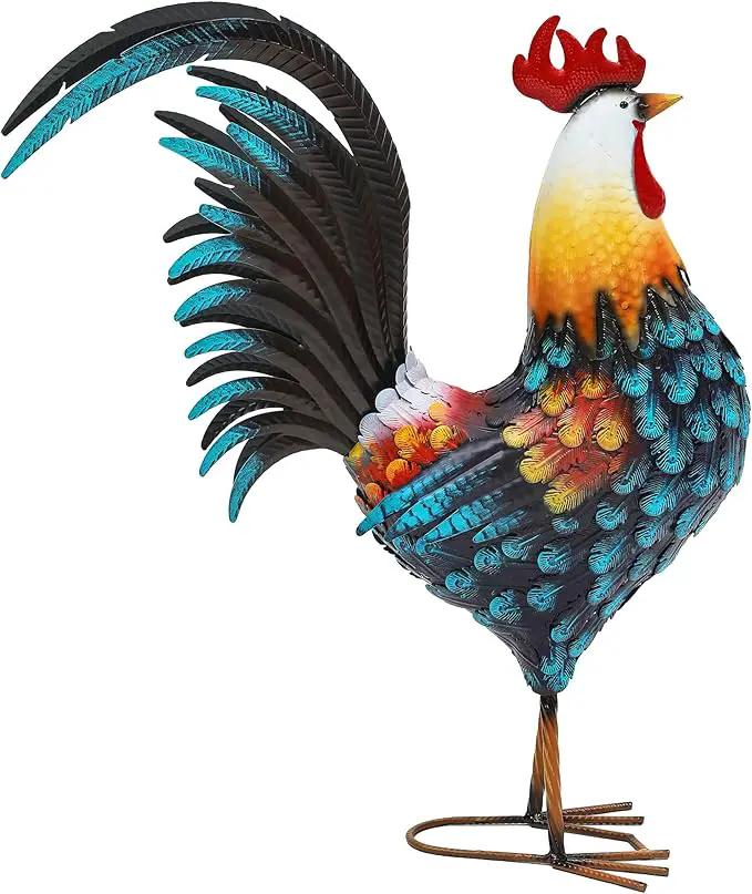 32" Large Metal Rooster Decor, Outdoor Garden Statues, Metal Chicken Sculpture for Backyard Patio Kitchen Decor by GreenHaven Gardens