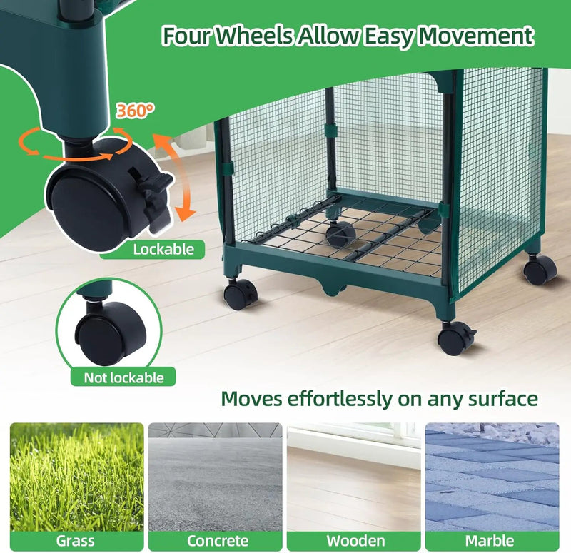 Ohuhu Mini Greenhouse for Indoor Outdoor, Small Plastic Plant Green House with Locking Wheels Portable Greenhouses with Durable Cover for Seedling, Ideal Gardening Gifts for Women Men Green by GreenHaven Gardens