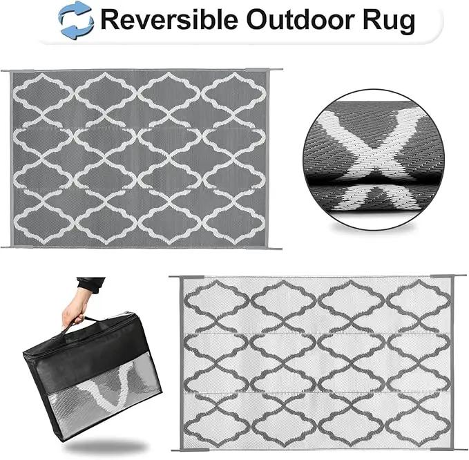 OutdoorLines Outdoor Plastic Area Rugs for Patio 5x8 ft - Reversible Outside Carpet, Stain & UV Resistant RV Mats, Straw Rug for Camping, Deck Garden, Porch and Balcony, Moroccan Grey & Light Grey by GreenHaven Gardens
