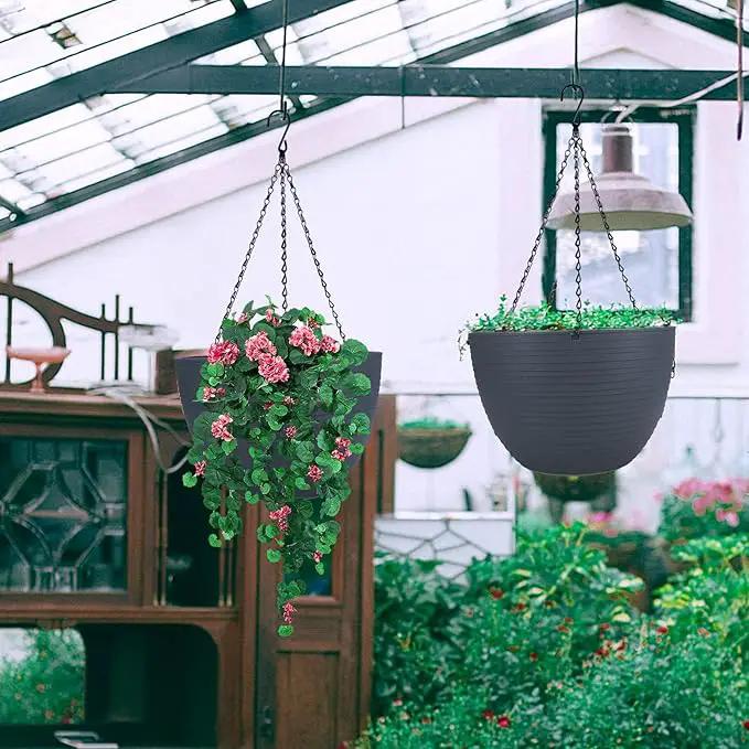 summer flower 2 Pack 9.9 Inch Self Watering Hanging, Deep Planters Hanging Pots for Indoor Outdoor Plants Hanging Baskets Hanging Plant Holder Plant Hanger for Flower Garden Porch Ceiling (Dark Gray) by GreenHaven Gardens