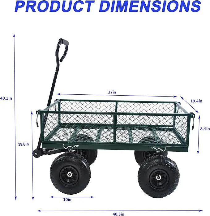 Heavy Duty 400 Lbs Capacity Mesh Steel Garden Cart Folding Utility Wagon with Removable Sides Multi-Purpose by GreenHaven Gardens
