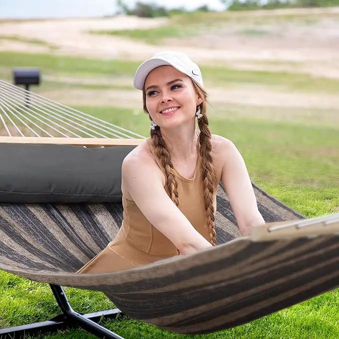 SUNCREAT Hammock with Stand 2 Person Heavy Duty, Freestanding Hammock with Spreader Bar, Soft Pillow, Gray Stripes by GreenHaven Gardens
