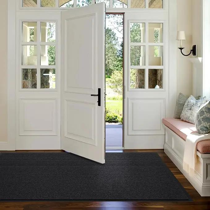 Front Door Mat, Heavy Duty Indoor Outdoor Entrance Door Mat, 48" x 24" Commercial Door Mats for Entryway, Durable Non-Slip Rubber Backing, Low-Profile Welcome Mats for Entry, Gray by GreenHaven Gardens