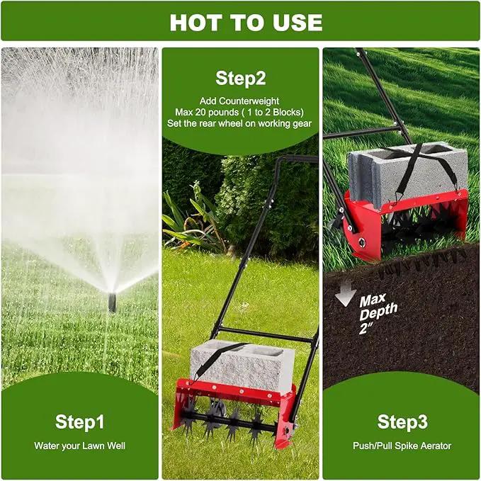 Lawn Aerator,16.5 inch Push Spike Aerator with Side skids, Height Adjustable Rear Wheel Pushed Aerator Lawn Tool, 2025 Upgraded Rolling Manual Tiller,Suitable for Lawn, Garden and Yard. by GreenHaven Gardens