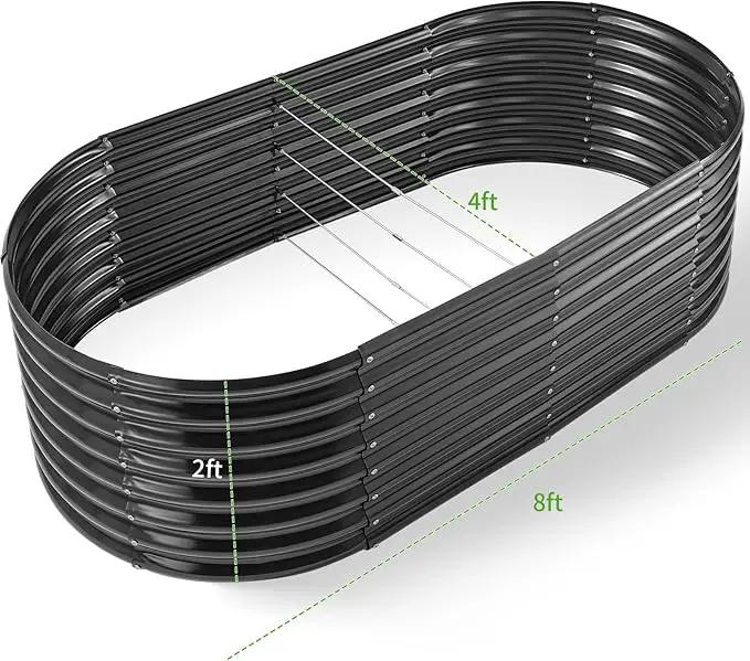 Land Guard Galvanized Raised Garden Bed, 8x4x2ft Planter Boxes Outdoor, Oval Larger Metal Planter Boxes for Vegetables, Fruits, Flowers (Grey) by GreenHaven Gardens