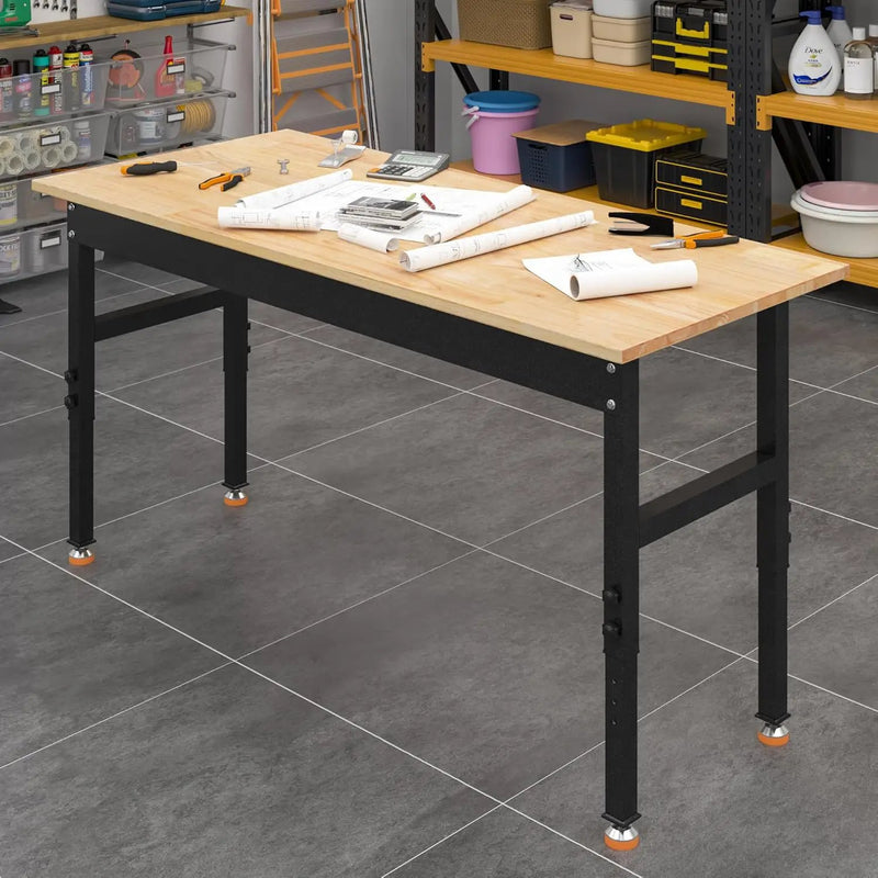 48" Adjustable Work Bench, Rubber Wood Top Workbench Heavy-Duty Work Table, 2000 LBS Load Capacity Hardwood Work Benches for Garage, Workshop, Home, Office, Easy Assembly by GreenHaven Gardens