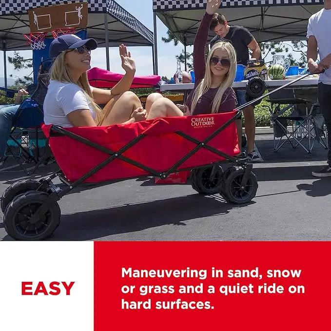 Creative Outdoor Wagon for Kids Push Pull Collapsible Stroller Giant All-Terrain Folding Cart | XXXL Monster Series Wagons | Outdoor Garden & Tailgate | Red by GreenHaven Gardens