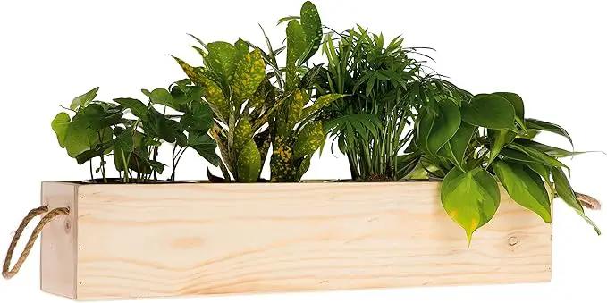 Wooden Planter Box, Rustic Barn Wood/Whitewash with Plastic Liner l Garden Decor l Restaurant and Wedding Decorations l Table Centerpiece (20x4 w Handle Set of 2, Rose Wood) by GreenHaven Gardens