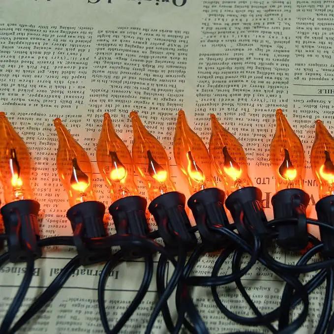 27.8Ft Flickering Flame String Lights Orange Halloween Lights with 25 Pack C7 Orange Flame Light Bulbs, Orange Flame String Lights for Halloween Decorations for Home Party Yard (2 Spare Bulbs) by GreenHaven Gardens