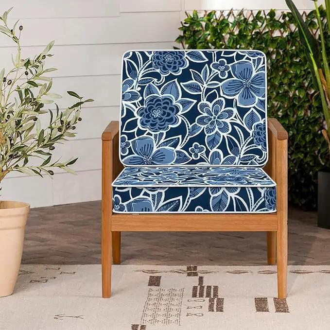LVTXIII Patio Chair Cushions 22"x22"x3", Water-Repellent Outdoor Seat Cushions for Patio Furniture, Square Chair Pads with Ties for Home Garden Decoration, Set of 2, Flower Navy by GreenHaven Gardens