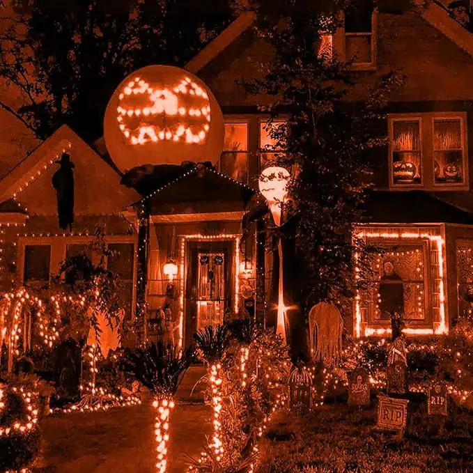 HISHINY Halloween Lights Outdoor,100LED 5ftx5ft Orange Net Lights with Connectable, Waterproof,UL Certified and Durable Green Wire Design for Bushes,Shrubs,Halloween Decorations Outdoor by GreenHaven Gardens