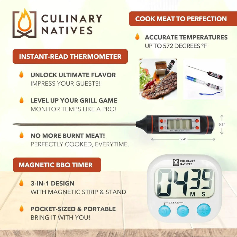 Smoker Gloves, Meat Claws, Thermometer, Timer, Brush | No.1 Heat Resistant BBQ Gloves | Meat Shredder Claws | Silicone Grill Gloves and Pulled Pork Claws with Smoker Accessories Kit & Tools (Black) by GreenHaven Gardens
