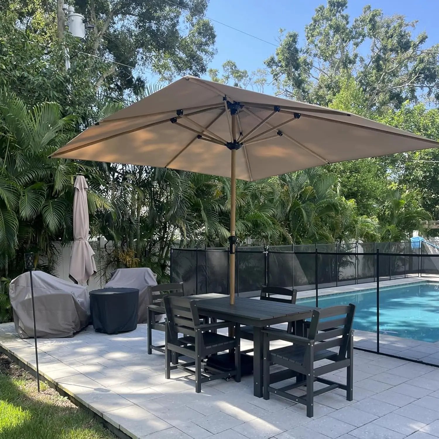 PURPLE LEAF 10' x 10' Square Patio Umbrella Outdoor Table Umbrella Aluminum Market Umbrella with 8 Sturdy Ribs & Crank Outdoor Umbrellas for Garden Deck Patio, Taupe by GreenHaven Gardens