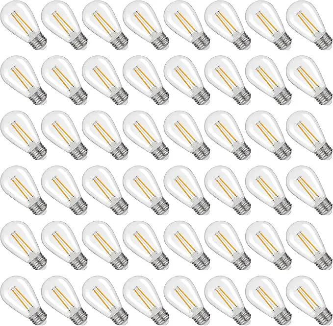 S14 Replacement LED Light Bulbs, Shatterproof & Waterproof 2W S14 LED Bulbs, Outdoor String Lights , E26 Base Patio Edison LED Light Bulbs, Warm White 2200K Plastic 150ML Non-Dimmable 48 Pack by GreenHaven Gardens