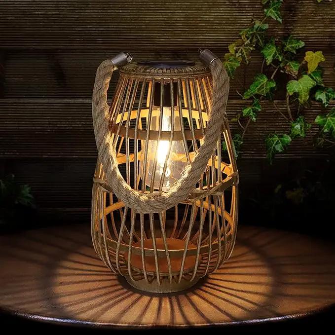 Solar Lantern Outdoor Waterproof Large Rattan Lanterns Decorative Bright Boho Lanterns Lights with Handle Rustic Hanging or Table Lamp for Fence Porch Garden Yard Wedding Decoration by GreenHaven Gardens