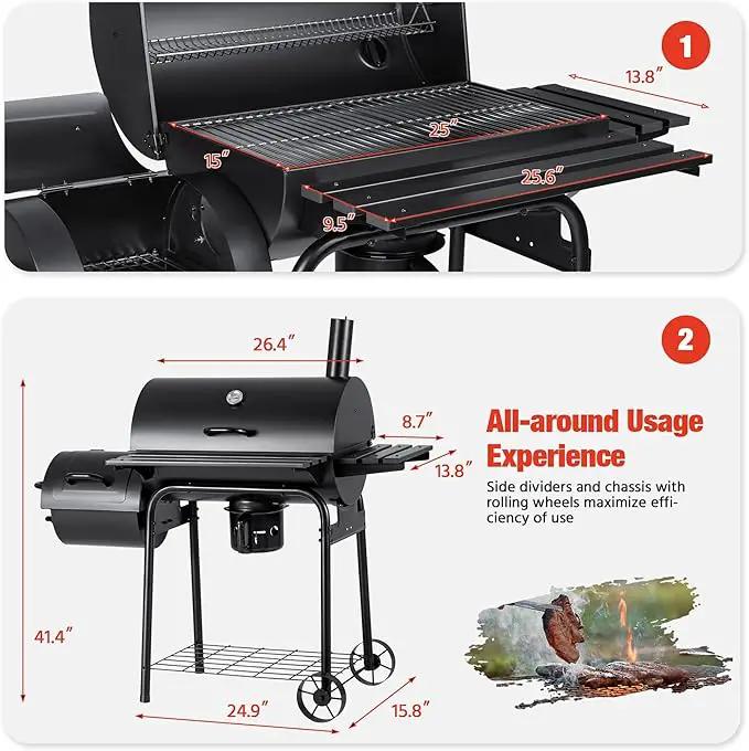 Devoko Charcoal Grill, Outdoor BBQ Grill with Offset Smoker and Side Table for Garden and Parties by GreenHaven Gardens