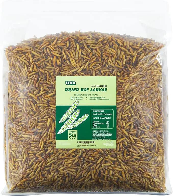 5LB Dried Black Soldier Fly Larvae, 86X Calcium Than Dried Mealworms, High Protein Non-GMO Organic Chicken Feed by GreenHaven Gardens