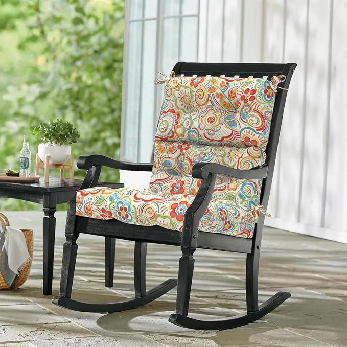 LVTXIII Outdoor Seat/Back Chair Cushion Patio Tufted High Back Cushion, Seasonal Replacement Rocking Chair Cushion with Ties (22” W x 20D”, Set of 2, Flower Red) by GreenHaven Gardens