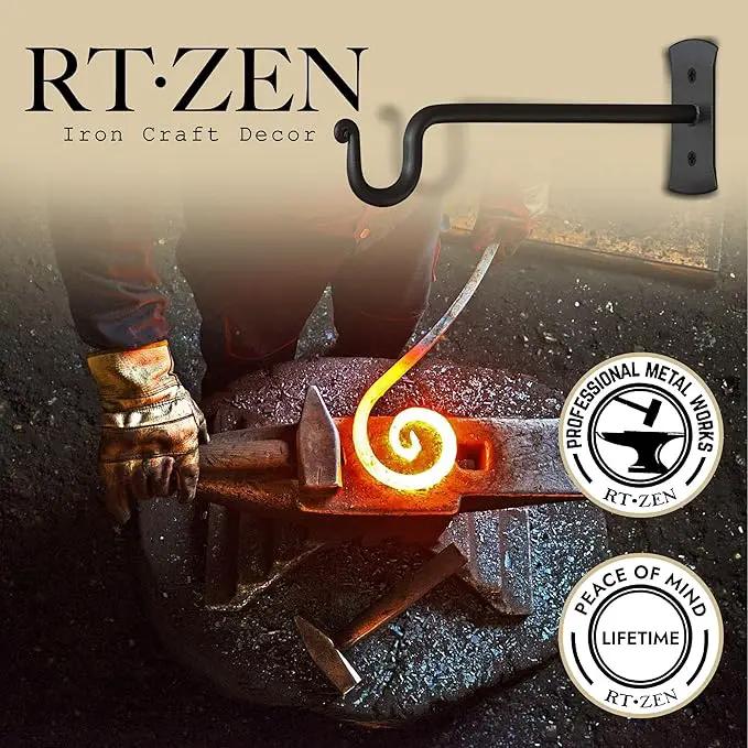 RTZEN Plant Hangers Outdoor or Indoor - Wrought Iron Metal Hanger Indoor Hook - Heavy Duty Wall Bracket Hooks for Hanging Plants Baskets Lanterns Wind Chimes - 2 Pack (Black Shepherds Hooks) by GreenHaven Gardens